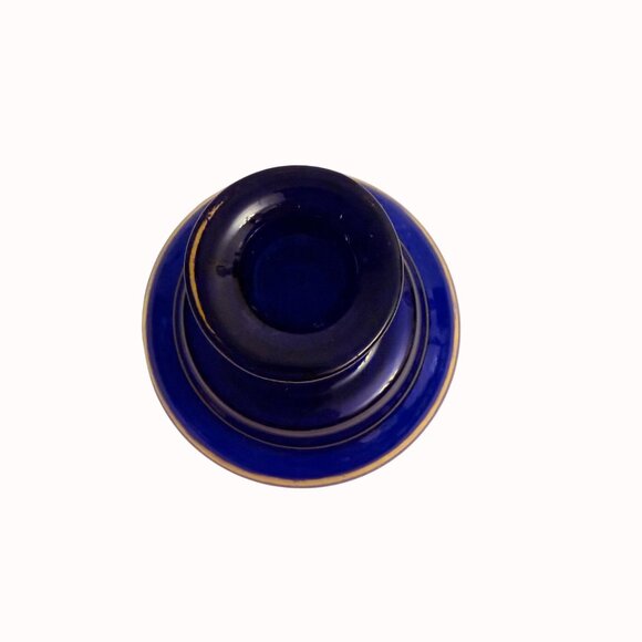 Cobalt Blue Glass Vase Flared Rim Gold Accents Victorian Era Handblown Collectib - Picture 8 of 14